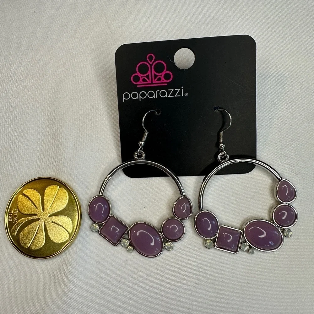 Paparazzi Purple Silver Hoop Earrings Modern Design